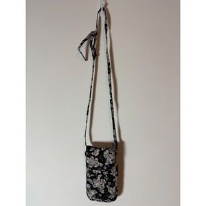 Vera Bradley Black Floral Quilted Cotton Phone Crossbody Bag Adjustable Strap